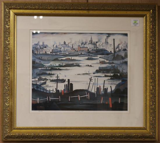 Two National Fine Arts limited edition prints after L S Lowry, Crime Lake and Viaduct Street Passage,